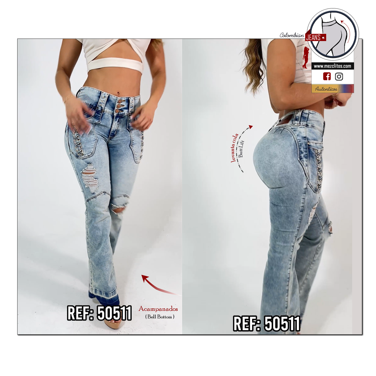 Lowell Jeans Colombianos | Acampanados | Rasgados | 50511