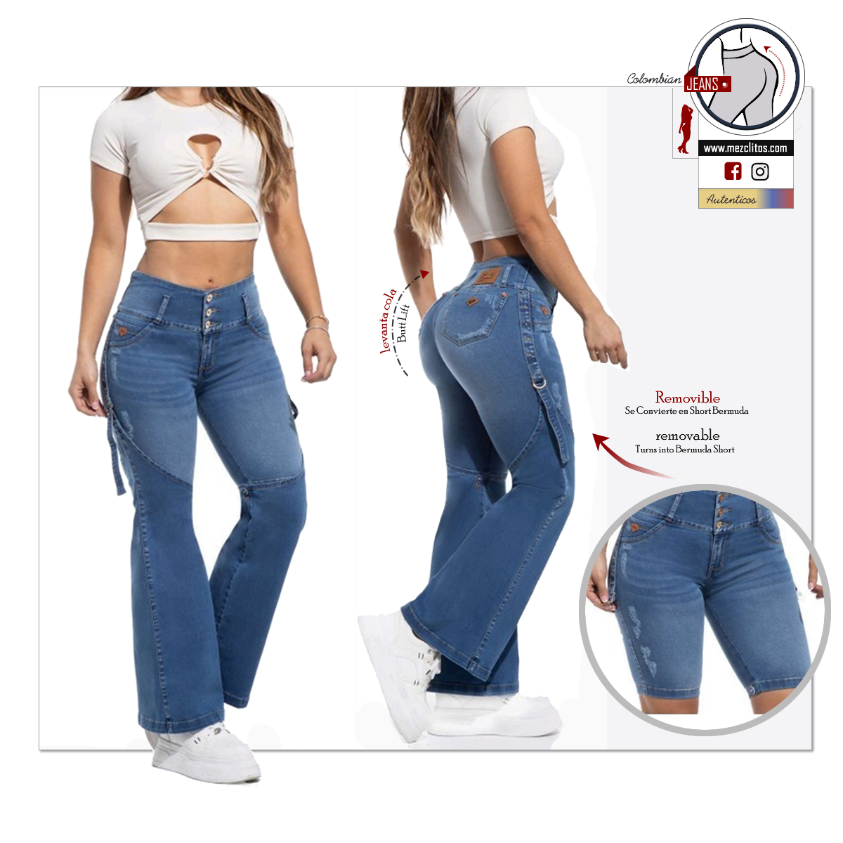 ENE2 Jeans Colombianos | 2 in 1 | Jeans & Bermuda Shorts in One | 90689