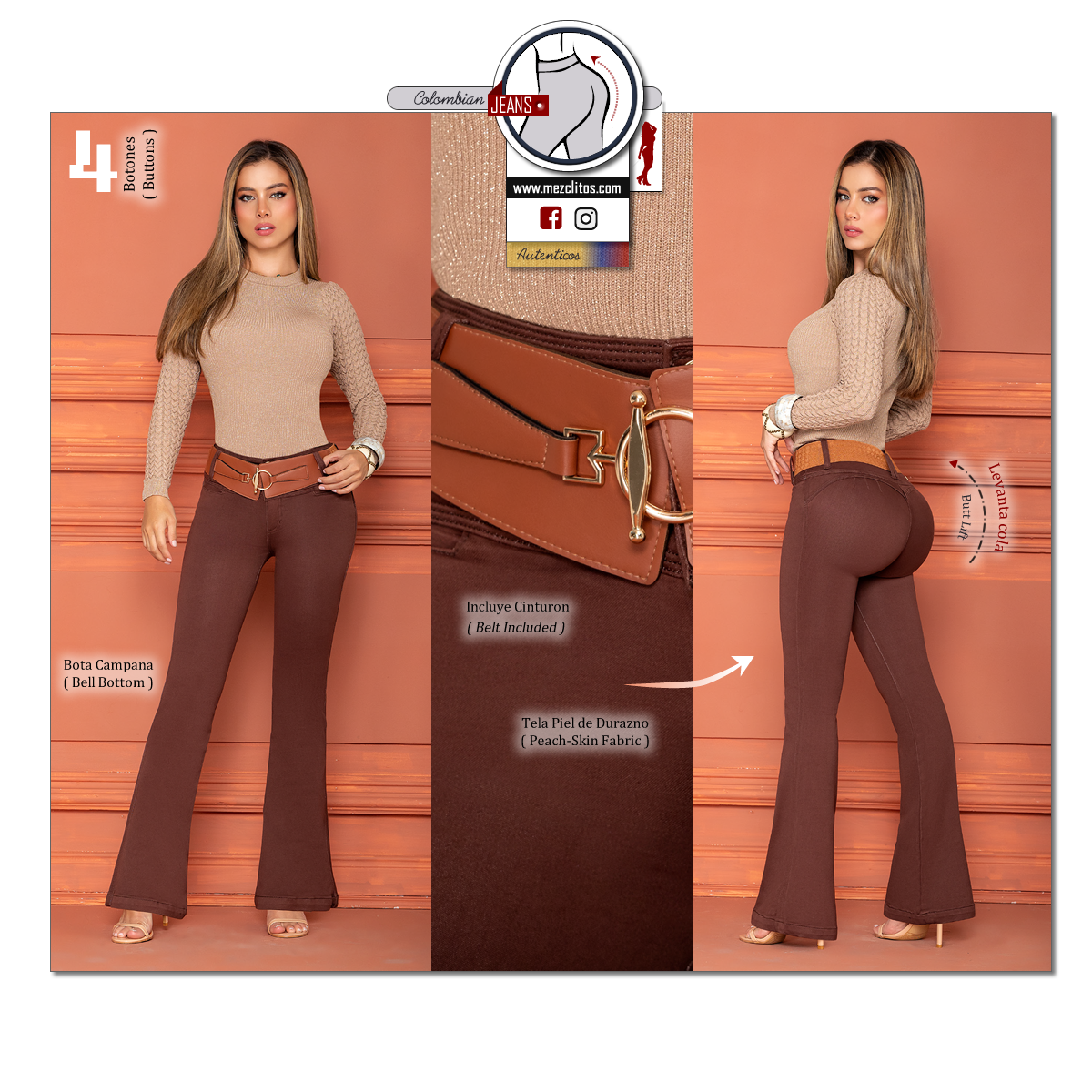 Seven7 Jeans Colombianos | Acampanados | Cafe | 1584