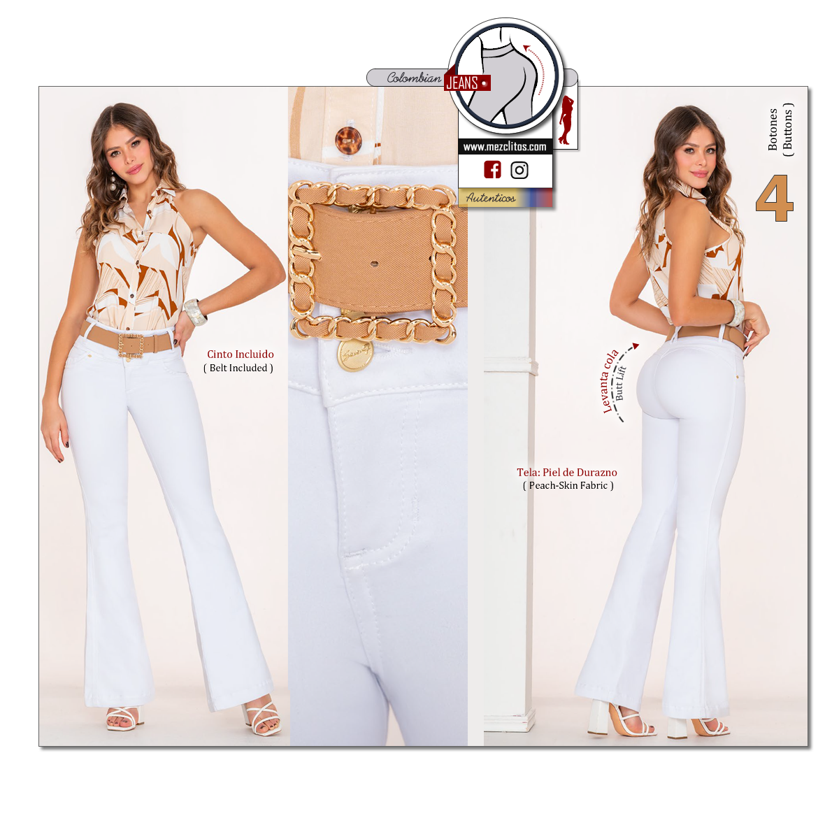 Seven7 Jeans Colombianos | Color Blanco | Acampanado | 1648