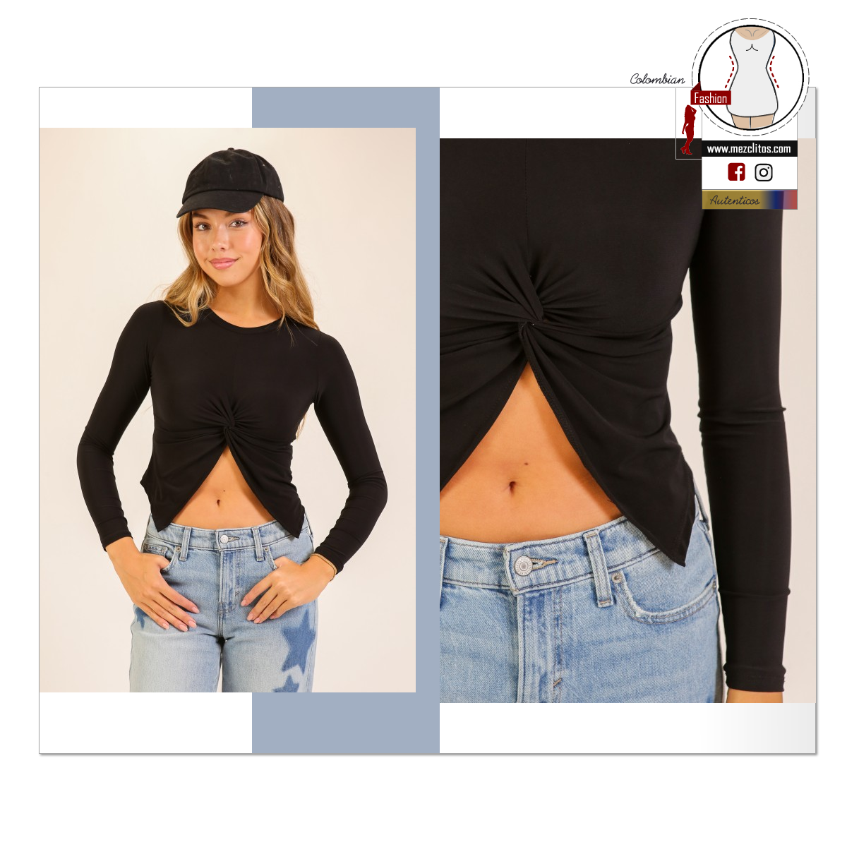 Black Top | Long Sleeves| Crossed | 9758