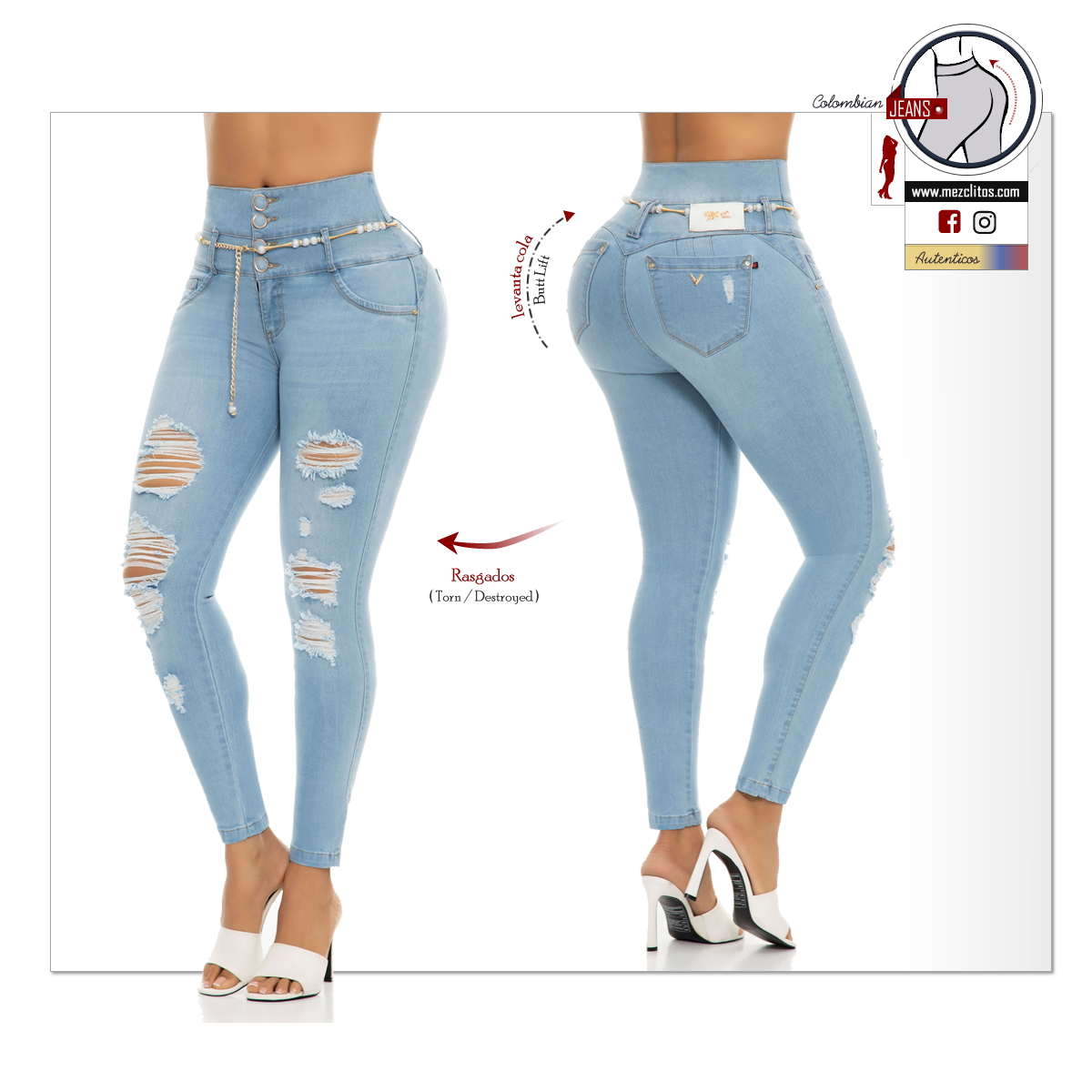 Ene2 Jeans Colombianos | Levanta Cola | Rasgados | 90540