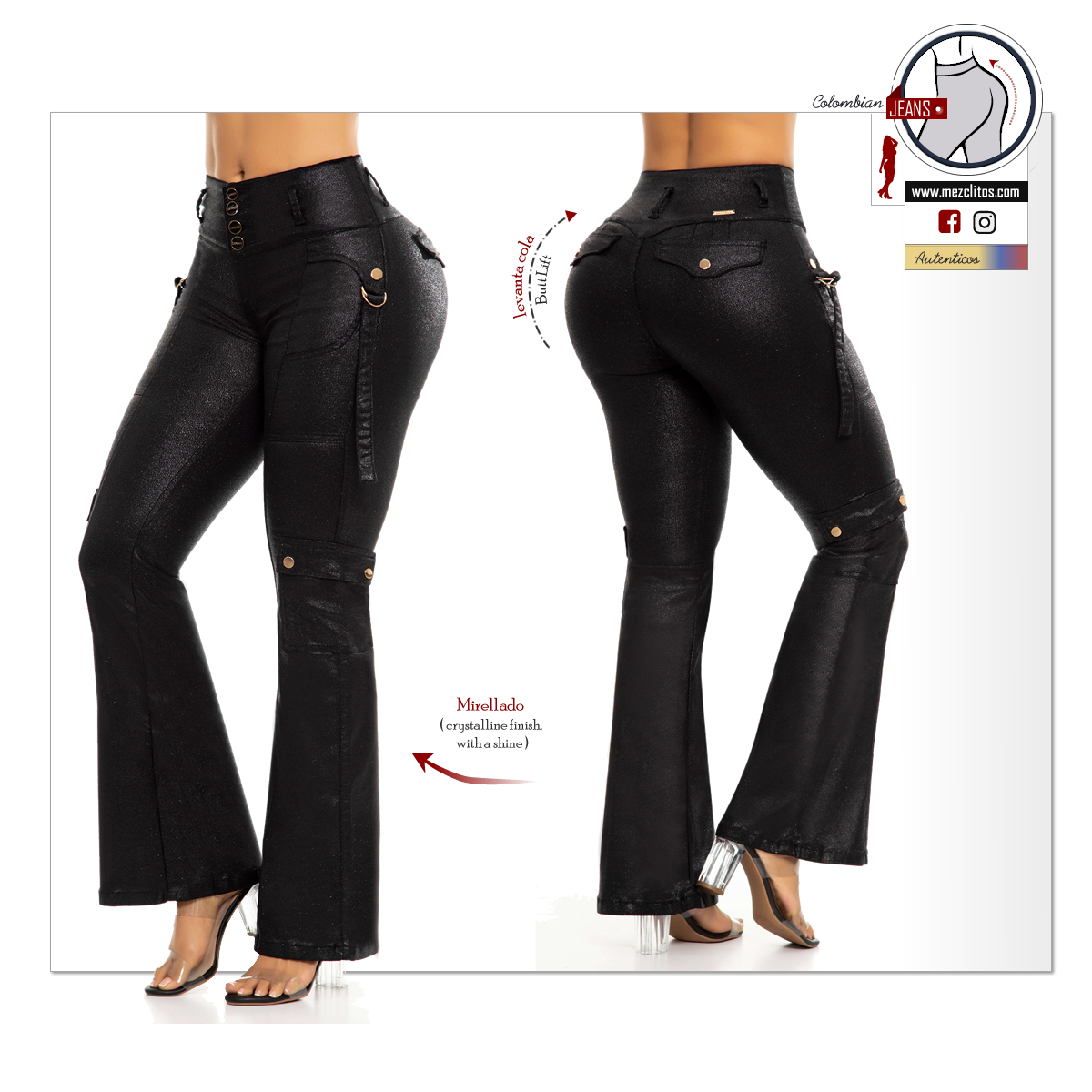 Lowell Jeans Colombianos | Levanta Cola | Negro Mirellado | 50424