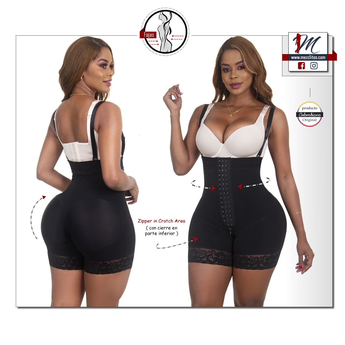 Mold & Art Fajas Shapewear | Large Butt Coverage | Strapless w/ Crotch Zipper | 0223