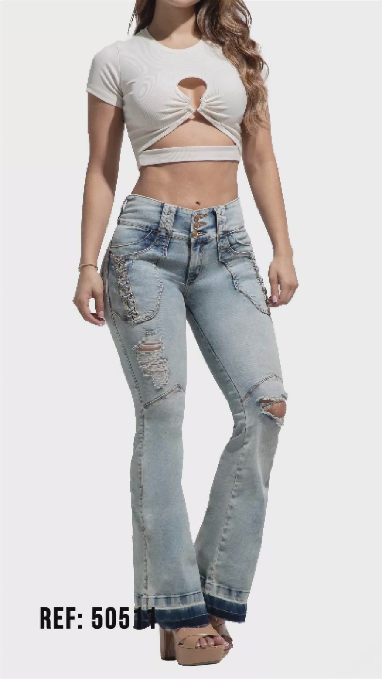 Lowell Jeans Colombianos | Acampanados | Rasgados | 50511