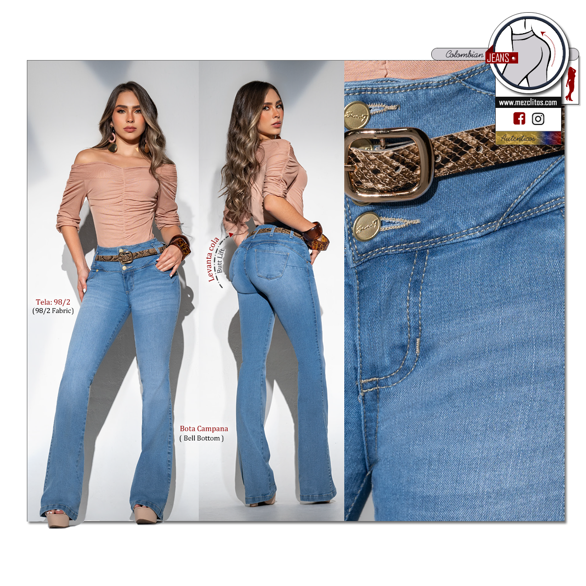 Seven7 Jeans Colombianos | Levanta Cola | Acampanado | 1731