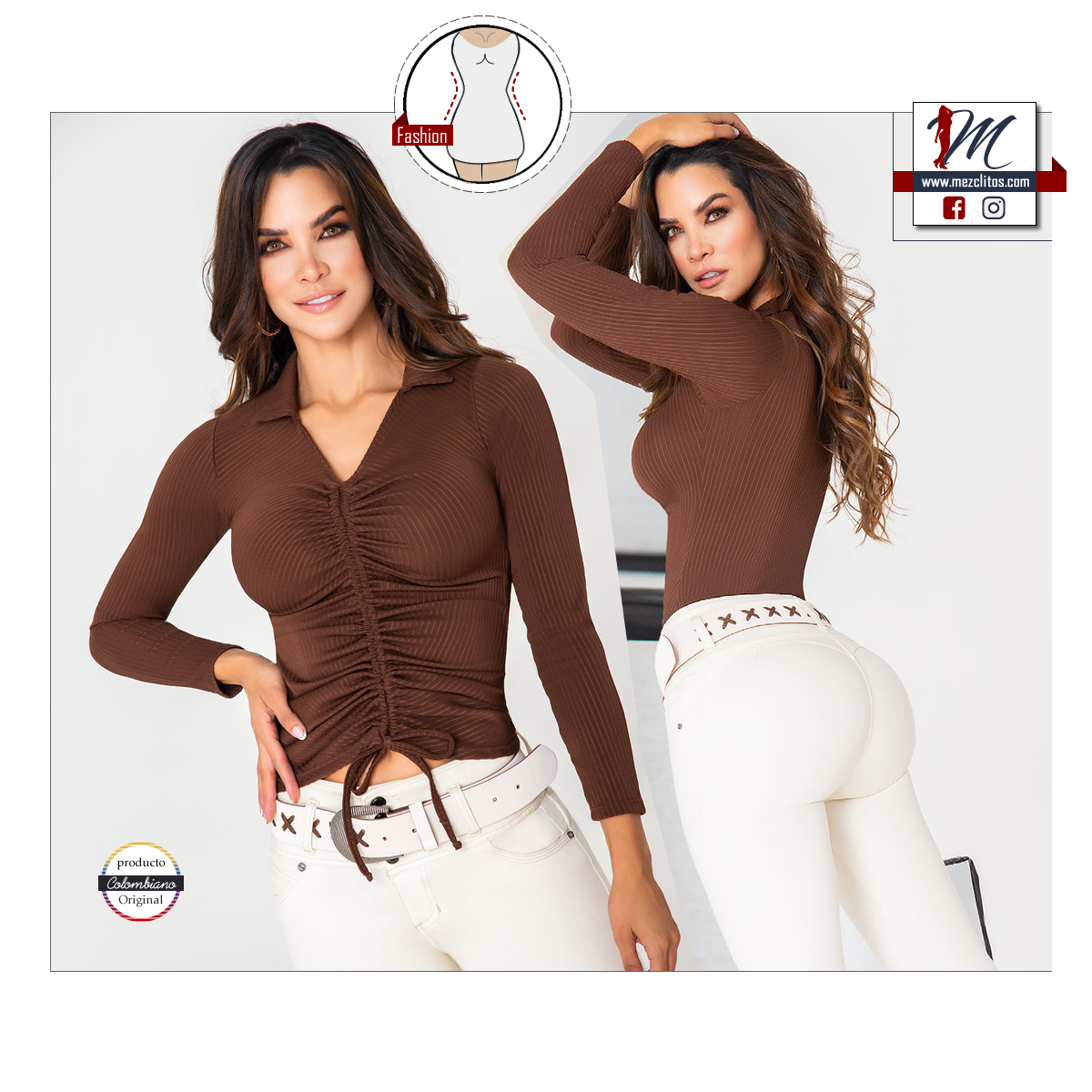 Seven7 Fitted Colombian Blouse Long Sleeve Y093