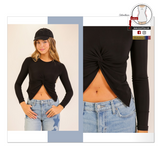 Black Top | Long Sleeves| Crossed | 9758