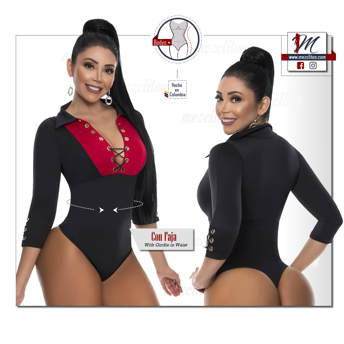 Bodysuit 3280 (Black / Red) - 100% Colombiano