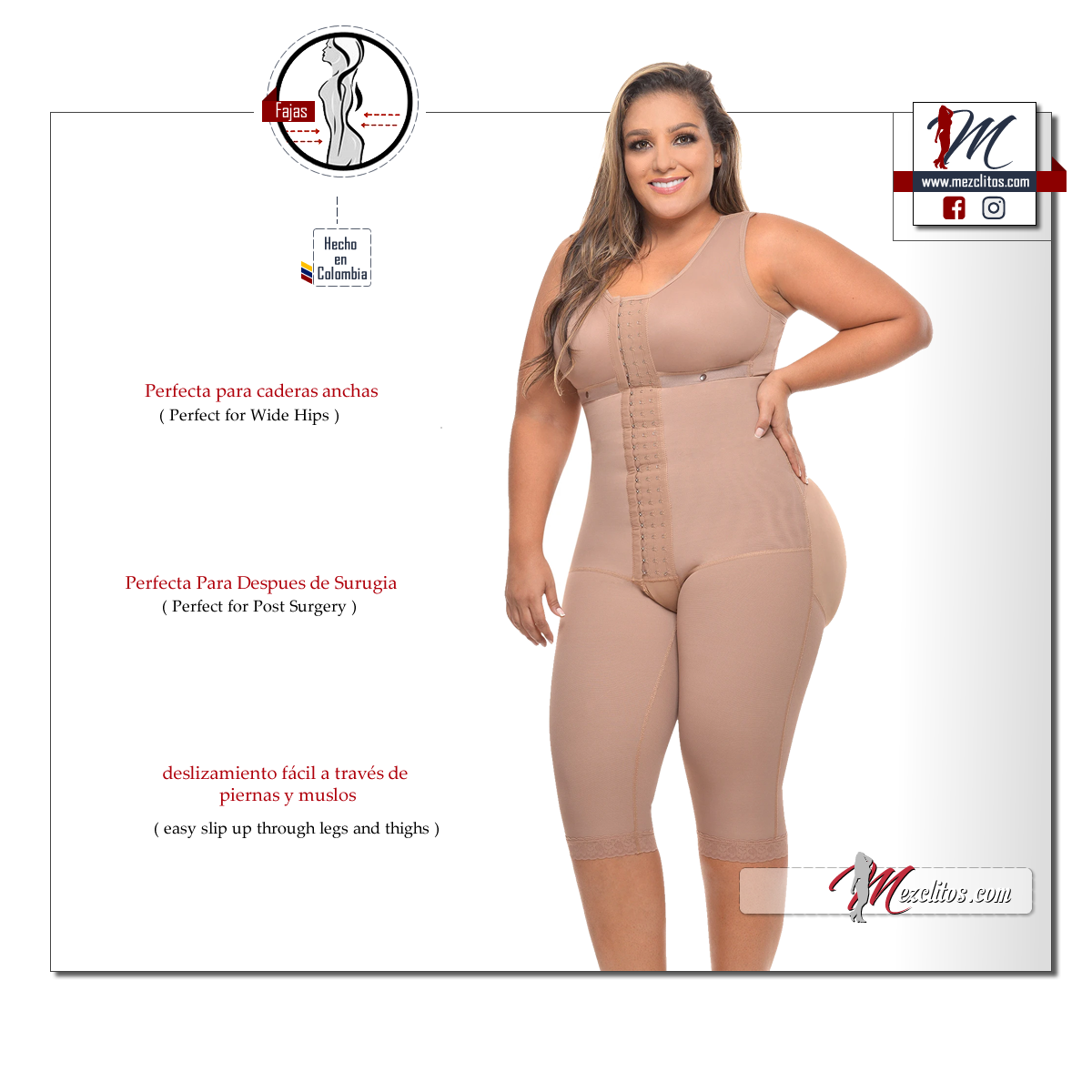 Jackie London Fajas 3050 - Long Body Shaper w/ Brassiere and Wide Straps