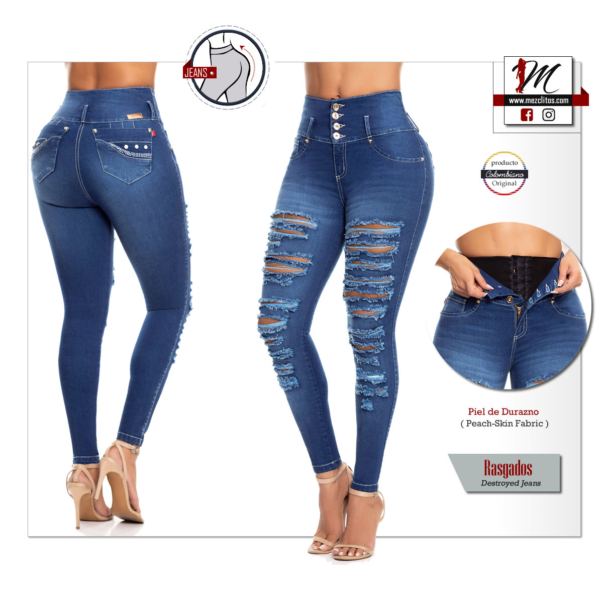 Lujuria Jeans Levanta Cola Rasgados con FAJA 708037