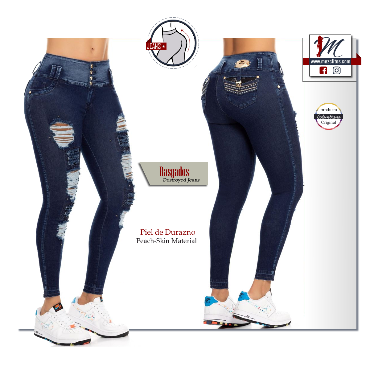 NYE Jeans Colombianos Levanta Cola Rasgados 63716