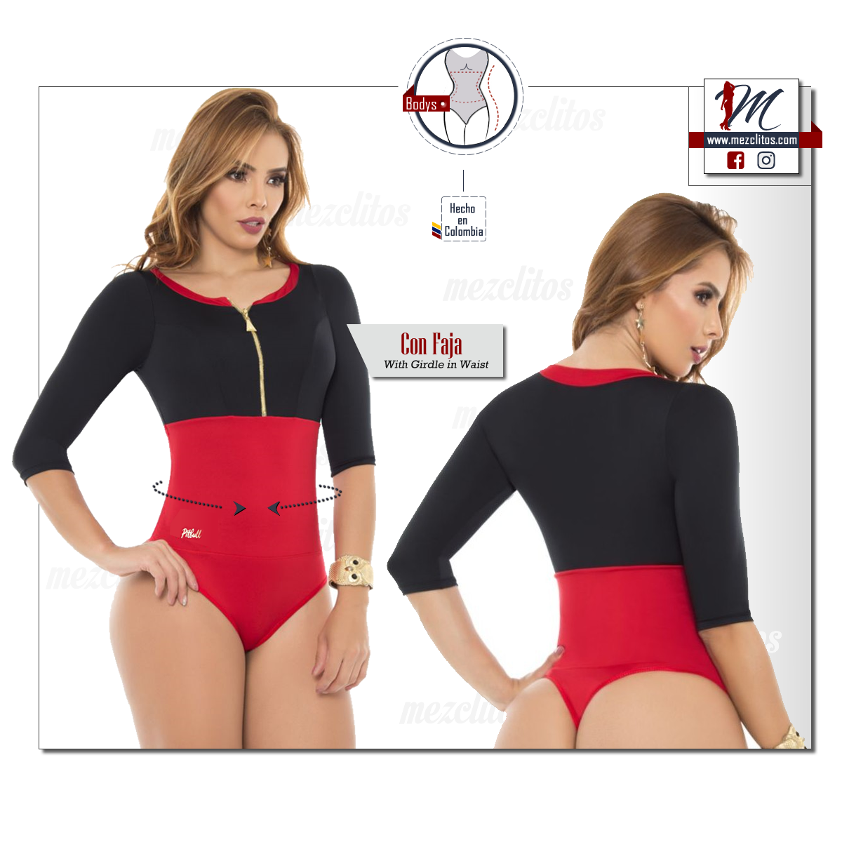 Bodysuit 3271 (Red/Black) - 100% Colombiano