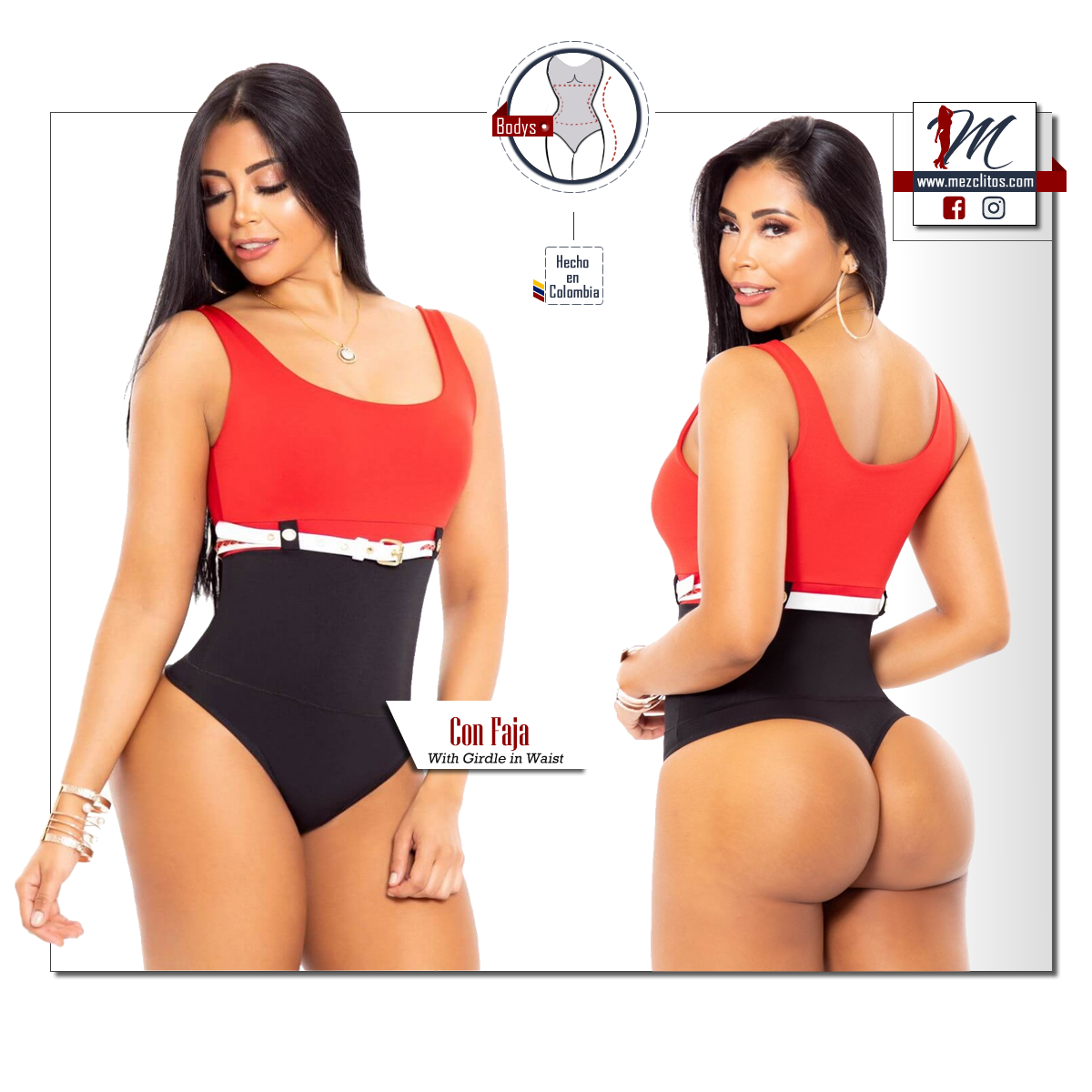 Bodysuits Reductoras 3348 (w/ Faja) Red/Black