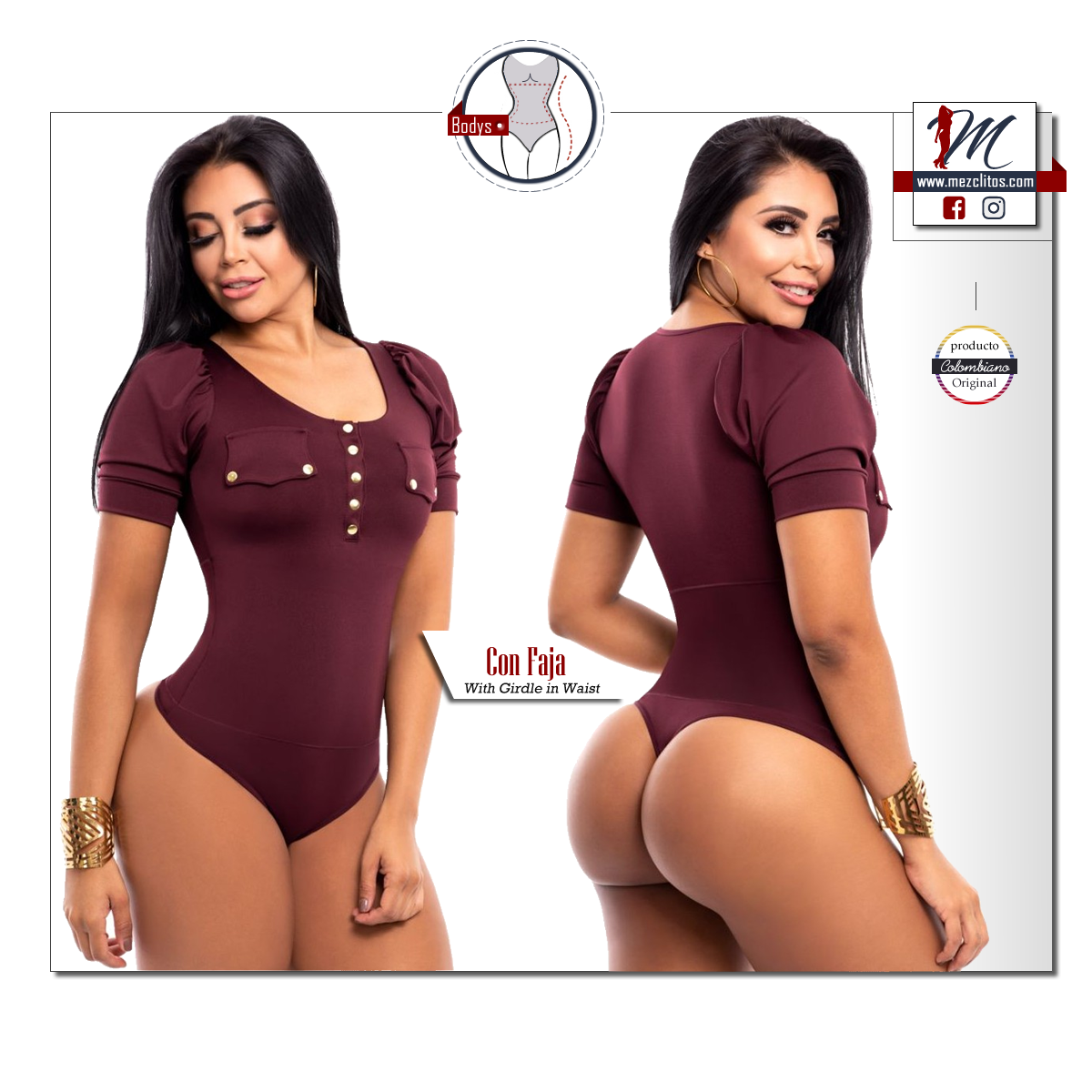 Bodysuits Reductoras 3394 (w/ faja) Wine - 100% Colombiano