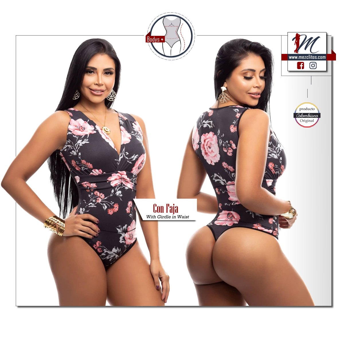 Bodysuits Reductoras 3419 (w/ faja) Black - 100% Colombiano