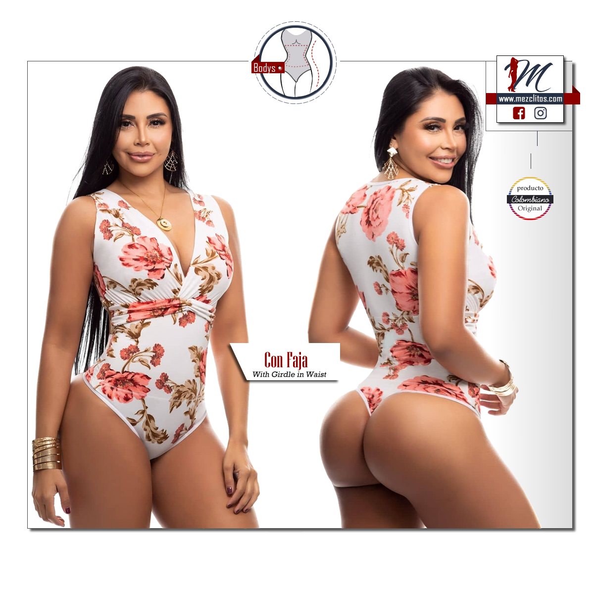 Bodysuits Reductoras 3419 (w/ faja) White - 100% Colombiano