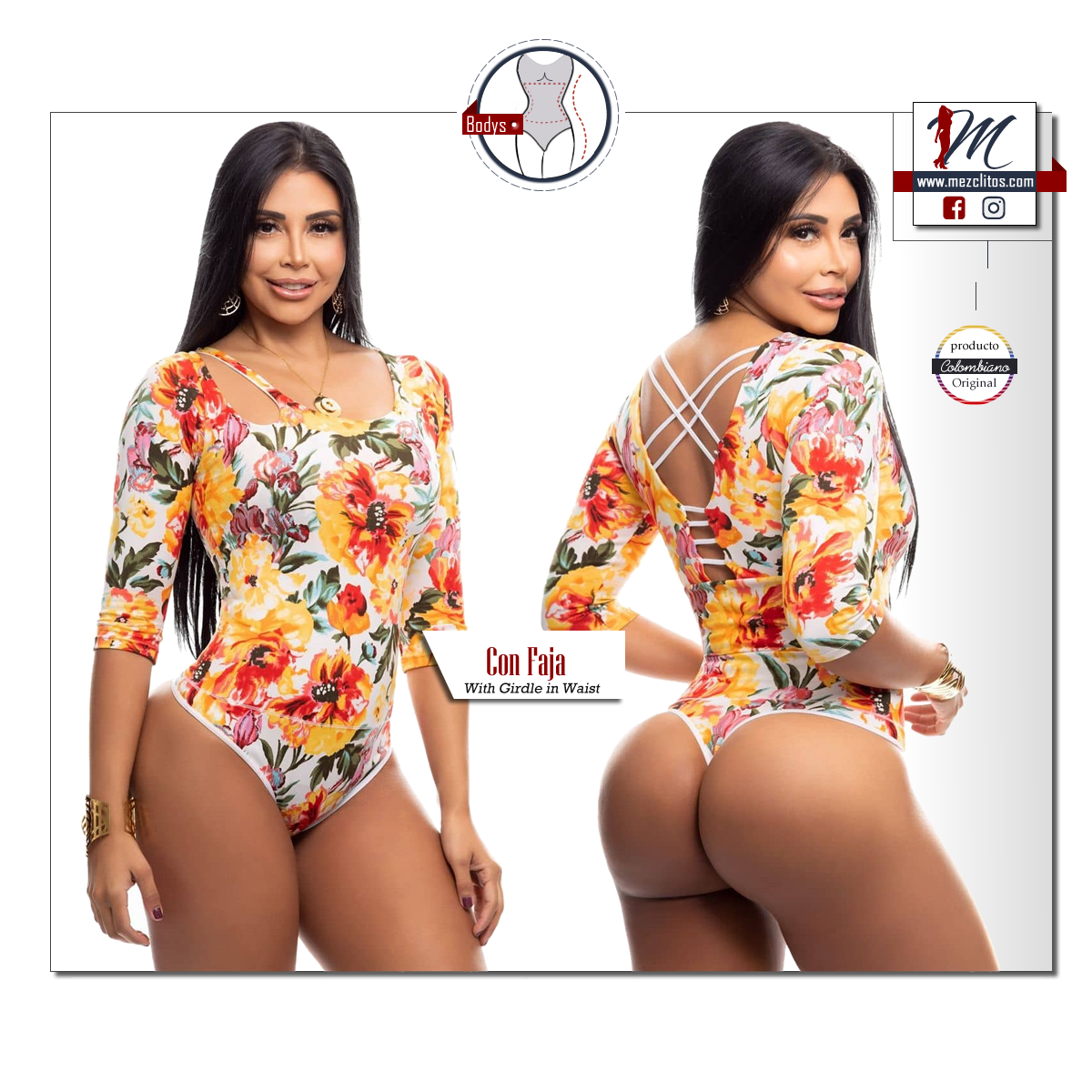 Bodysuits Reductoras 3420 (w/ faja) White; Floral - 100% Colombiano