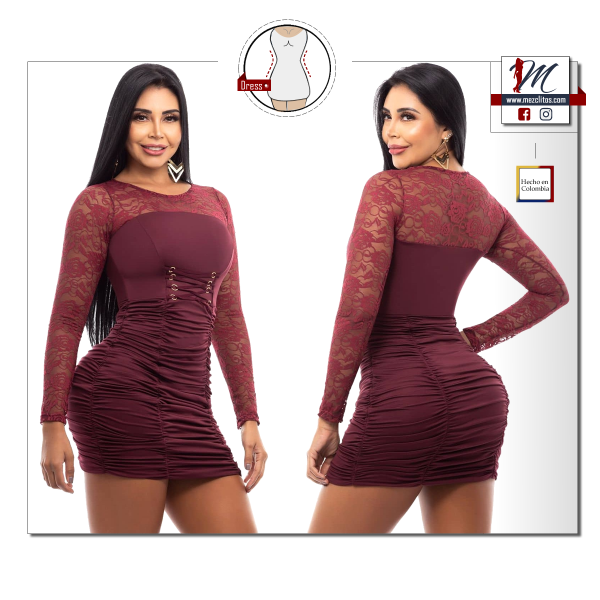 Capoheira Bodycon Dress 2328 (Wine) - 100% Colombiano